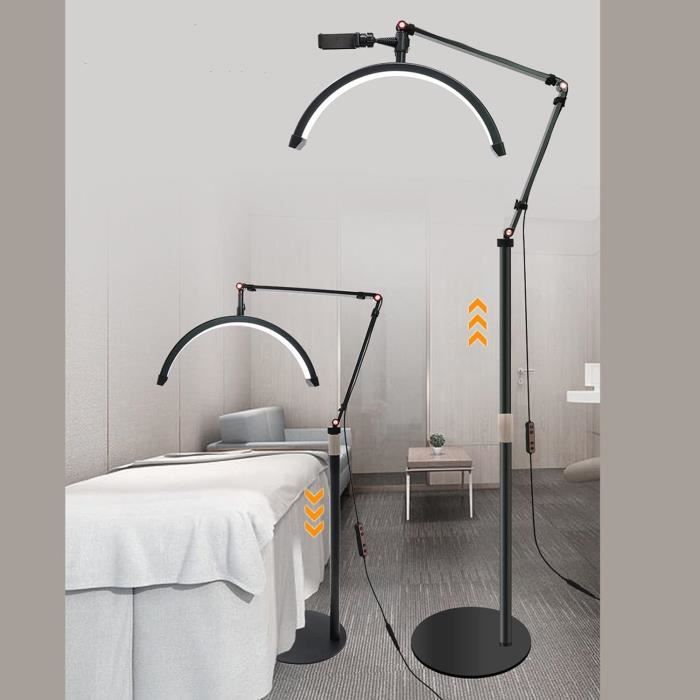 Lampe Demi-lune LED Sur Pied 135-165cm - 3 Températures Couleur, Réglable, Pour Extensions De Cils Et Beauté