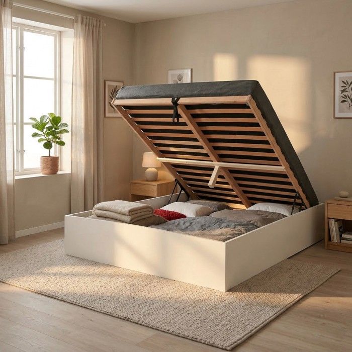 Lit coffre BILBAO 160x200 cm + sommier / blanc Lit coffre BILBAO 160x200 cm + sommier / blanc