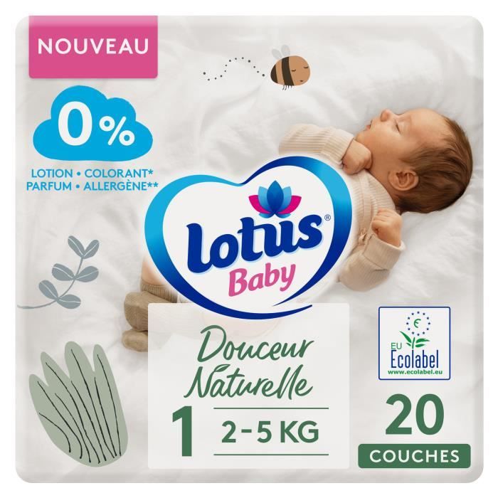 LOT DE 12 - LOTUS BABY Couches bébé taille 1 : 2-5kg douceur naturelle -  paquet de 20 couches - Cdiscount Puériculture & Eveil bébé