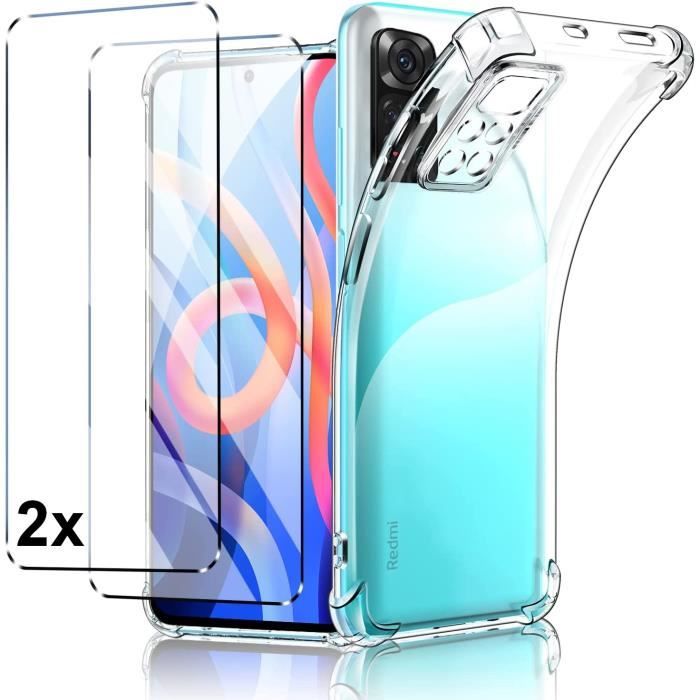 Coque redmi note 11 / 11S 4G + 2 Vitre Verre Trempé Housse Etui Silicone Transparent