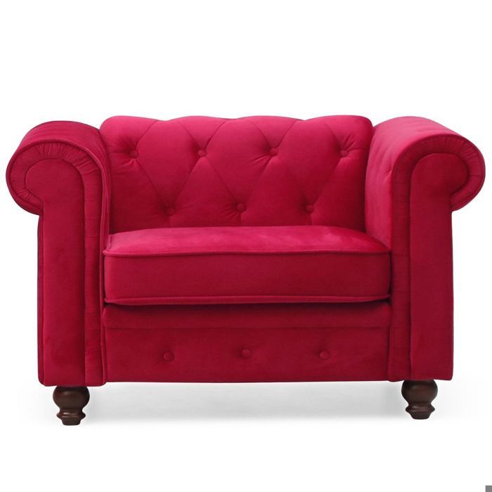 PARIS PRIX Fauteuil Chesterfield velours Rouge