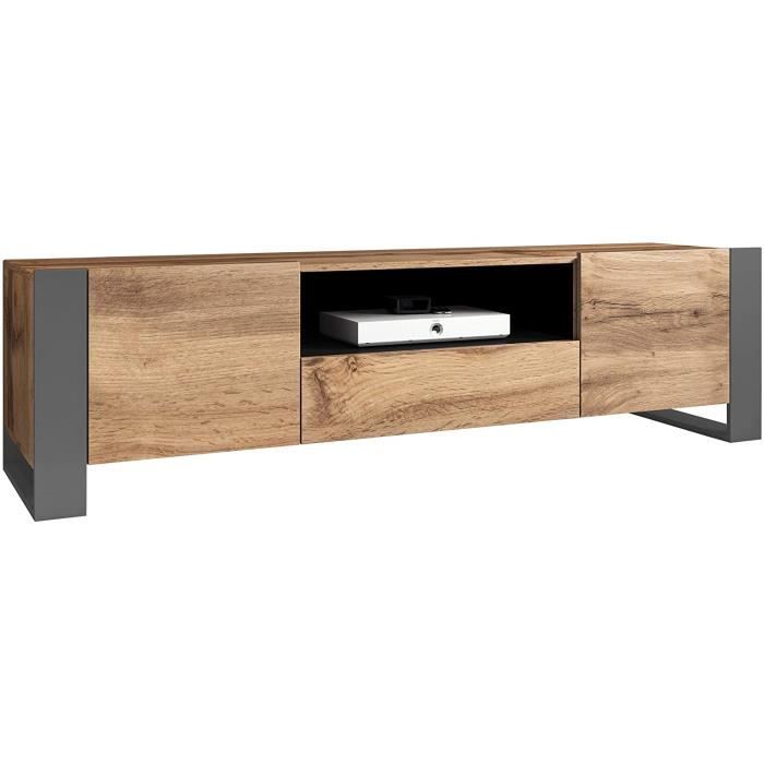 Armoire TV WEELOO , Panneau stratifié, Wotan/Anthracite