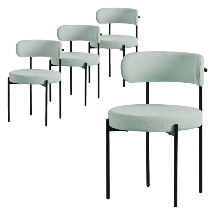 ML-Design Lot de 4 Chaises de Salle à Manger en Tissu Teddy Polyester Vert avec Dossier Chaise Ronde Rembourrée Pieds Métalliques