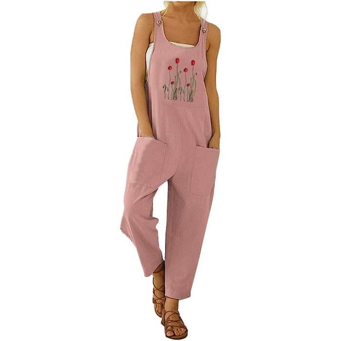 Combinaison Femme Été Jambe Large Coton – Salopette Ample Boho Plage Avec Poches