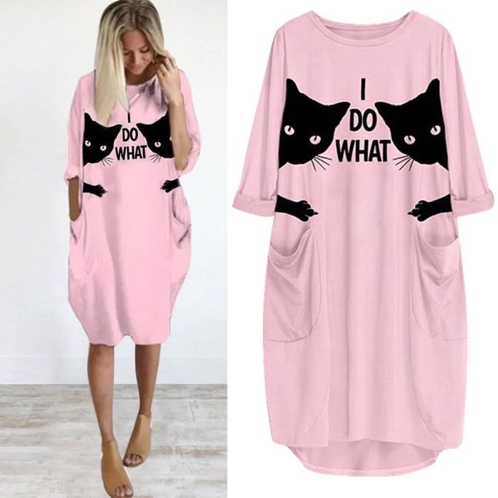 Mini Robe D Ete A Manches Longues Pour Femmes Imprimees Pour Chat Rose Rose Achat Vente Robe Cdiscount