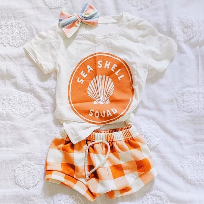 0 5 4 Ans 2 Pcs Ensemble De Vetements D Ete Pour Bebe Enfant T Shirt Short Orange A Carreaux Orange Cdiscount Pret A Porter