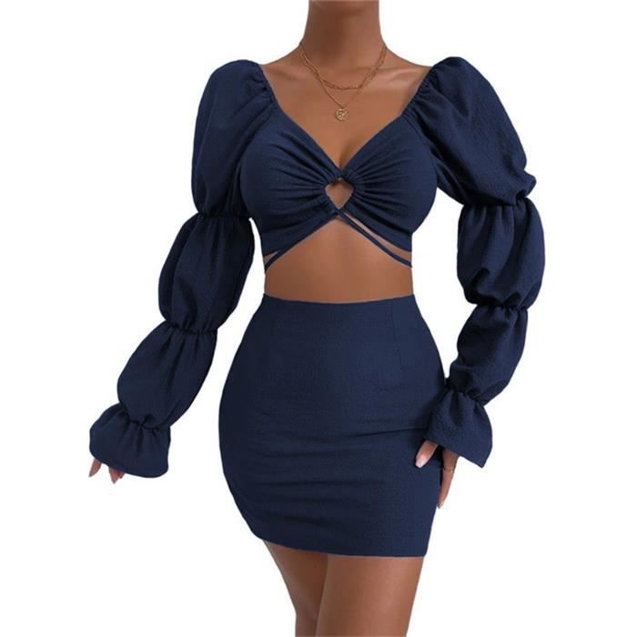 Ensemble Jupe Hanche Pour Femme Top Court D coupes Et Encolure