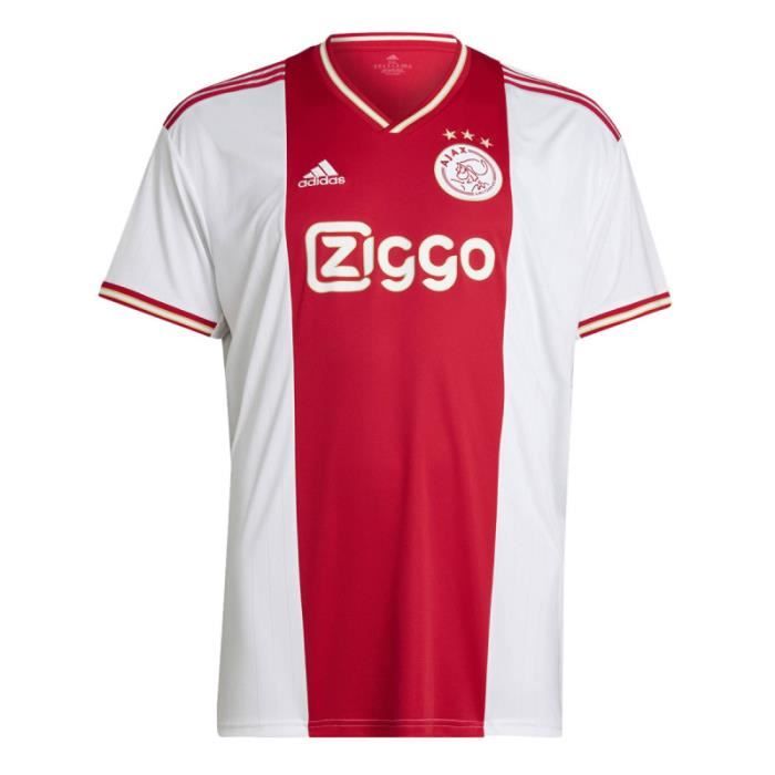 Maillot Adidas Sport Performance AJAX AMSTERDAM DOMICILE - Réf. H58243. Couleur : Blanc, Rouge. Détails. - Coupe standard. -