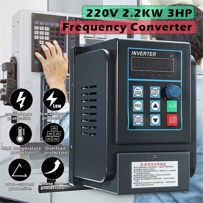 2.2KW Variateur Fréquence Inverseur Onduleur Convertisseur CNC VFD 220V  Single à 380V 3 Phase Vitesse Contrôleur Variable - Cdiscount Bricolage