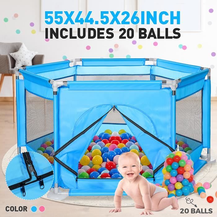Parc Pour Bebes A 6 Cotes Avec Boules Colorees Bleu Cdiscount Puericulture Eveil Bebe