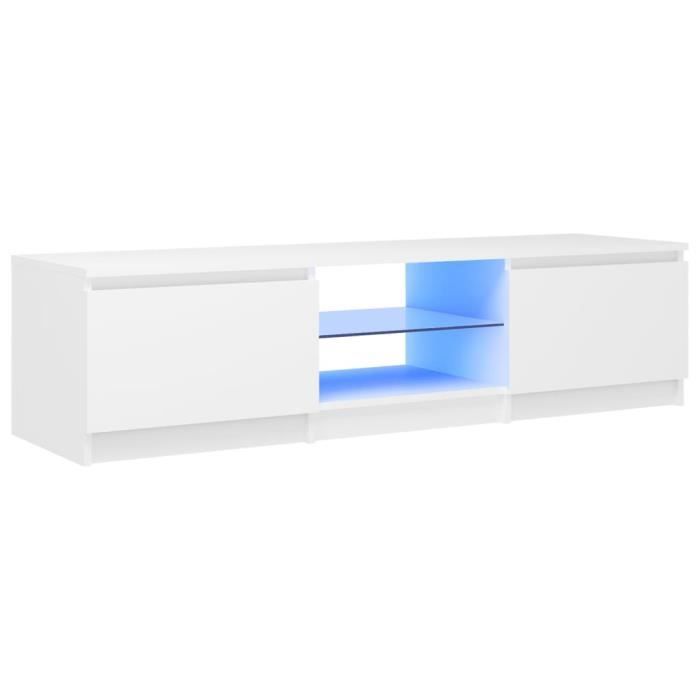 Meuble TV Blanc 200cm Avec Lumières LED RVB - Design Moderne Et Pratique