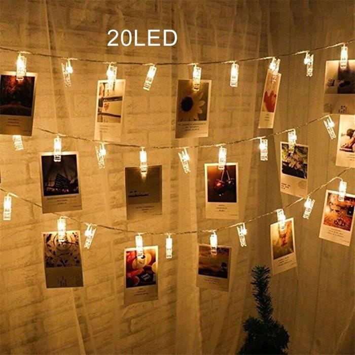 Liyade Guirlande Photo, 3M 30LED Guirlande Lumineuse Interieur Photo Chambre LED Avec 15 Photo Clips Batterie Alimenté Guirlande Lumineuse Pince Photo Decoration Chambre Accroche Photo,Fête