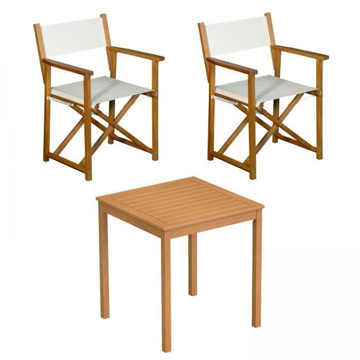 ensemble table bistrot carré en bois mostra et 2 chaises pliantes - oviala