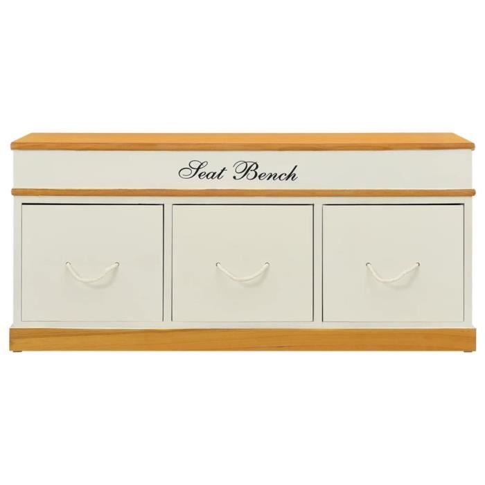 Banc de rangement dentrée en bois blanc OVONNI - 100 cm - 3 tiroirs pour chaussures pantalons et pulls