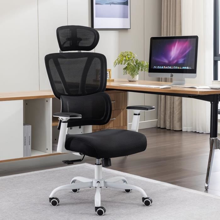 DoChair Chaise De Bureau Ergonomique Avec Support Lombaire 3D - Bascule, Réglable En Hauteur, Maille Respirante, Noire, Jusqu'à 150 Kg