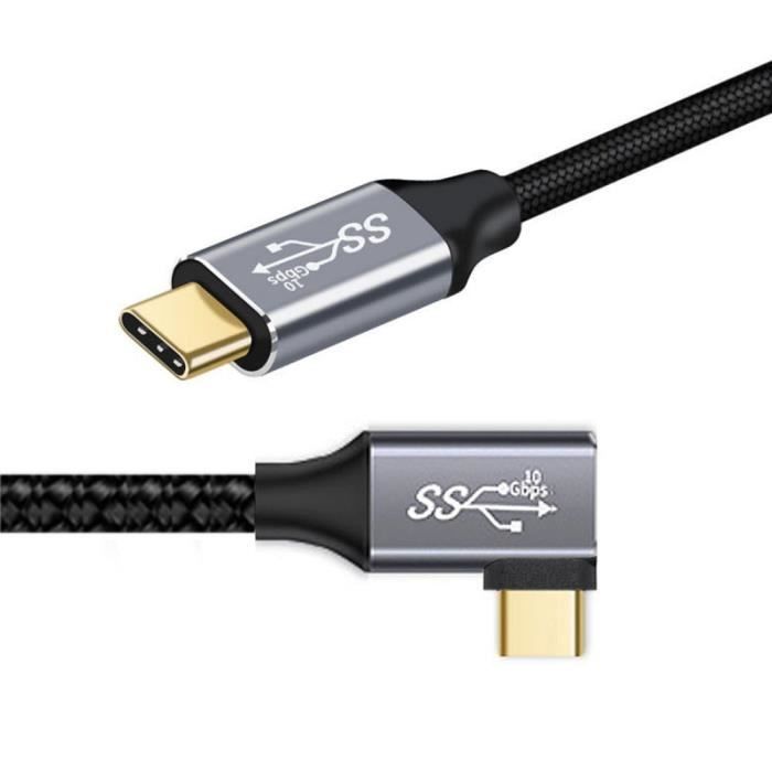 Câble Usb C Vers C De Type C - Usb 3.1 De Type C - 10 Gbit-S - 100 W - Profil Bas Coudé À 90 Câble Usb C Vers C De Type C - Usb 3.1 De Type C - 10 Gbit-S - 100 W - Profil Bas Coudé À 90