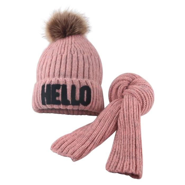 Bebe Garcon Fille Hiver Chaud Mignon Hello Lettre Pompon Tricote Bonnet Bonnet Echarpe Ensemble Rose Cdiscount Pret A Porter