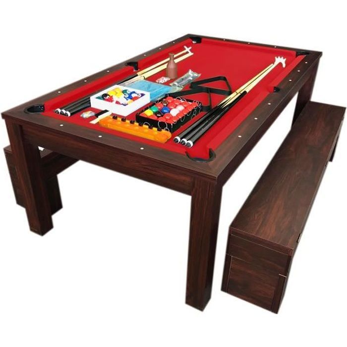 Table de billard convertible en table à manger - RICH ROUGE - 184 cm x 92 cm - Bois