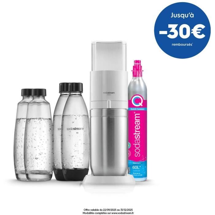 SodaStream DUO Machine à Eau Pétillante-Pack 2 Carafes Verre 1L+2 Bte 1L Compatible Lave-Vaisselle+1
