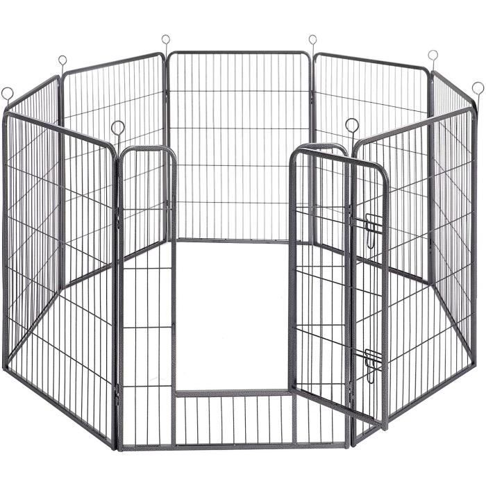 Meilleurs prix pour FEANDREA Parc Enclos pliable 8 Panneaux 77 x 100 cm Chiens/Lapins Clôture en Métal Chiots avec Porte de 32 x 82 cm PPK81G