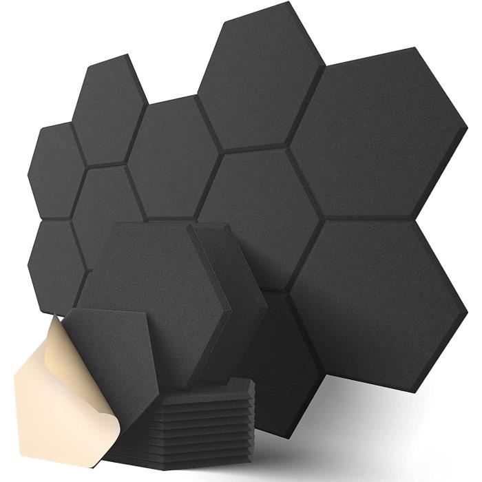Lot de 12 panneaux acoustiques - Auto-adhésifs - Avec absorbeur de bruit -  De forme hexagonale - Haute densité - Pour mur, plafond, bois et porte - 30