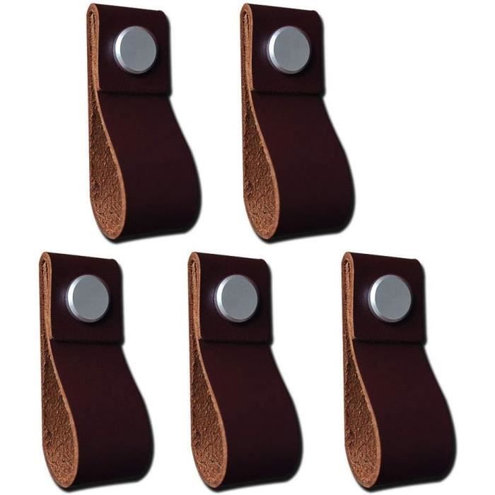 VIDELLY Lot De 6 Poignées De Tiroir En Cuir Véritable Faites