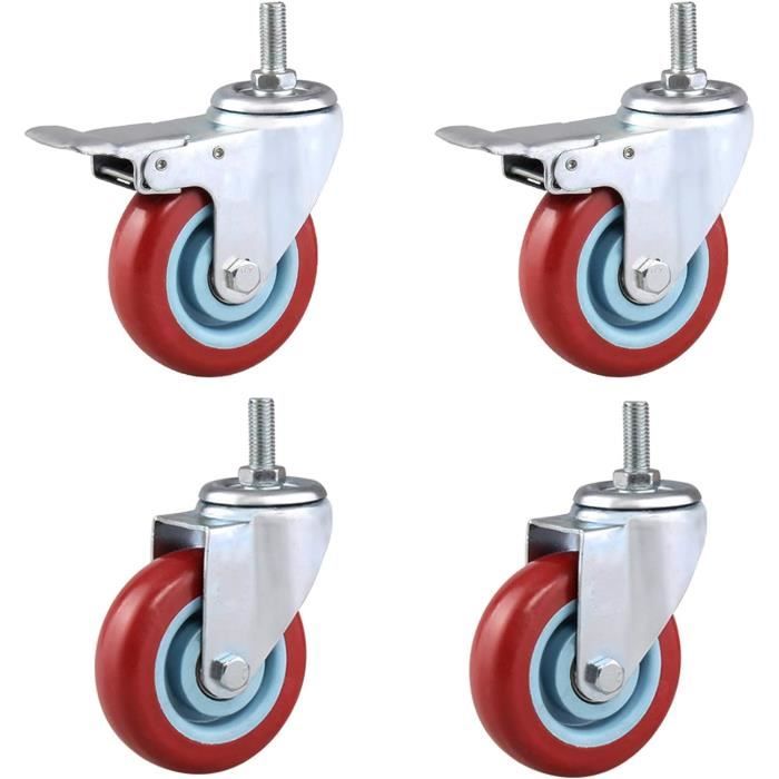 Lot De 4 Roulettes Pivotantes 125mm Avec Frein Double - Charge Lourde 800kg, Polyuréthane Silencieux, Pour Meubles, Chariot, Établi
