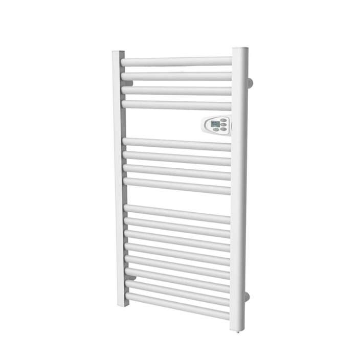Radiateur sèche-serviette électrique 500W à inertie sèche blanc - Ecran LCD - Barres rondes