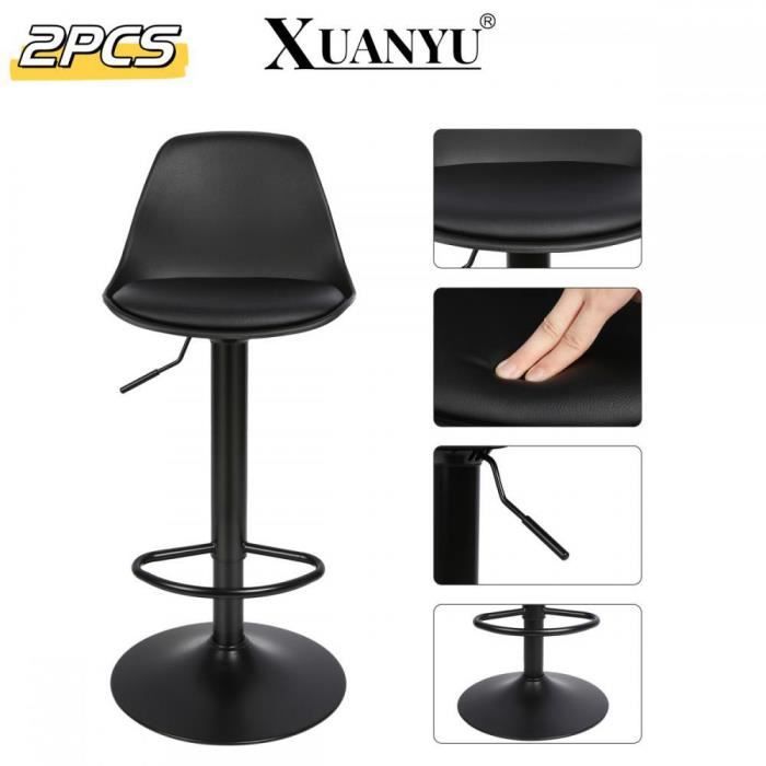 XUANYU Chaise De Bar 2 Pcs Chaises De Petit-déjeuner avec Siège PU Hauteur Et Rotation Réglable Tabouret Noir Cuisine Chaise