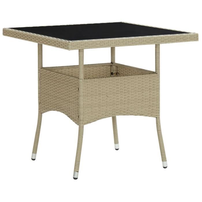Table d'extérieur 80 x 80 cm Résine tressée Verre trempé 4 personnes