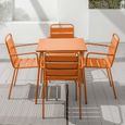 Ensemble table de jardin et 4 fauteuils empilables - Acier - Palavas - Orange-1