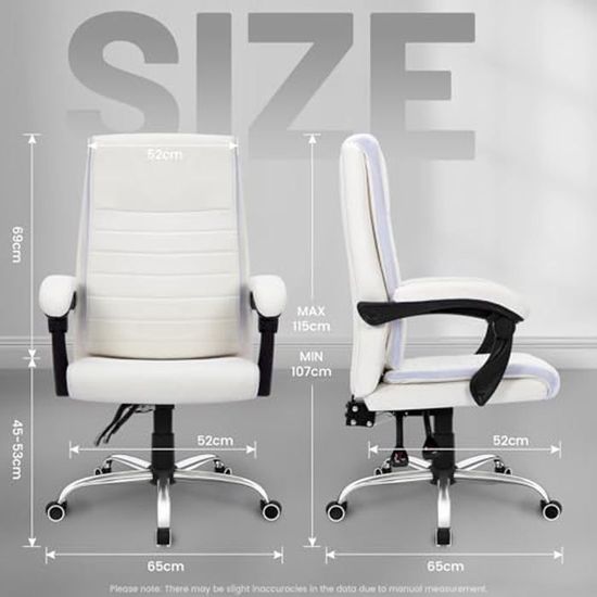 Fauteuil de bureau classique et confortable dossier ergonomique hauteur réglable en synthétique blanc bois et métal BUR10559