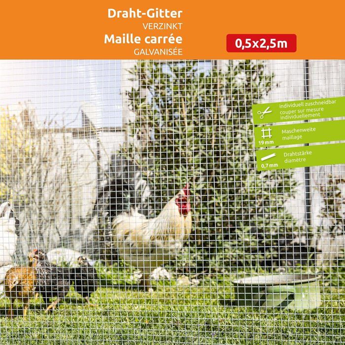 VOSS.farming Grillage Pour Lapin Avec Fil Métalique 10 M X 100 Cm, Mailles Hexagonales - Grillage Métallique Pour Lapins De 13x0,9 Mm, Vert