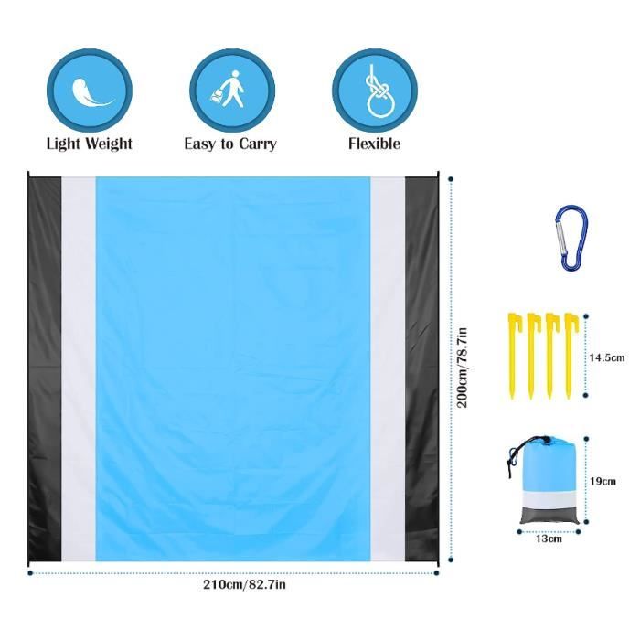 Tapis De Plage Pique-nique Isopho Anti-sable Géant 274x243 Cm - Avec Sac Et 4 Piquets