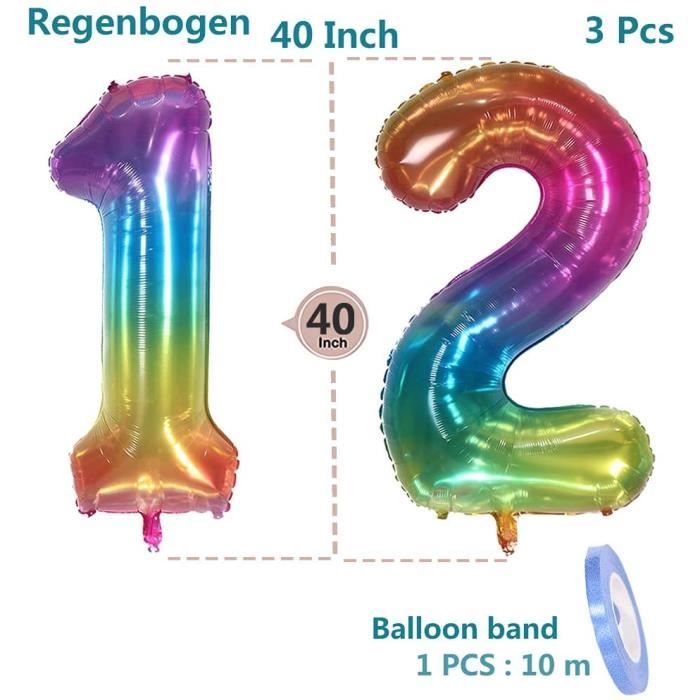 Ballons numéro 12, ballon 12 ans anniversaire multicolores arc en cie xxxl  100cm geants figurines gonflable hélium feuille ch[A595] - Cdiscount Maison