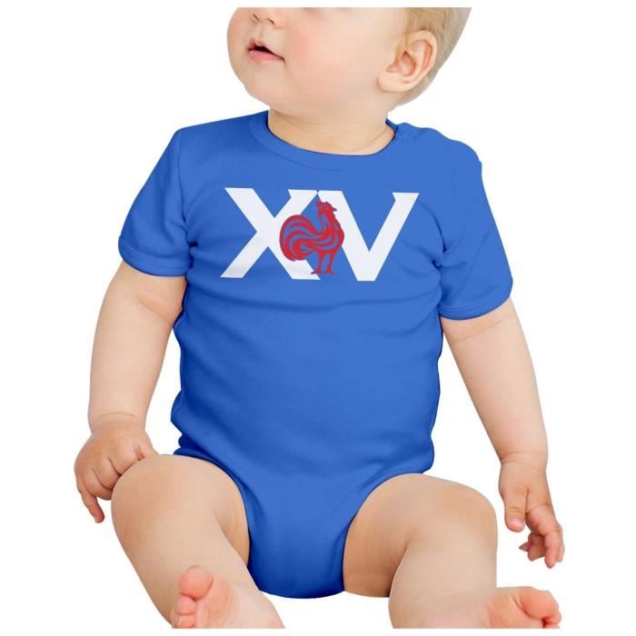 Body B b Manche Courte Bleu XV France Rugby Sport Ballon Equipe