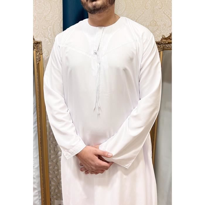 Qamis Emiratis blanc Homme Tenue orientale pour priere Ramadan et fete