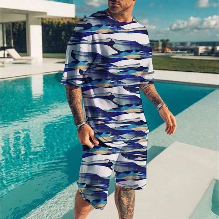 Mode T Shirt et Shorts avec Poche Survetement de sport pour homme Homme Sportswear 2 Piece Sets ENSEMBLE DE VETEMENTS bleu A Bleu Cdiscount Pret a Porter