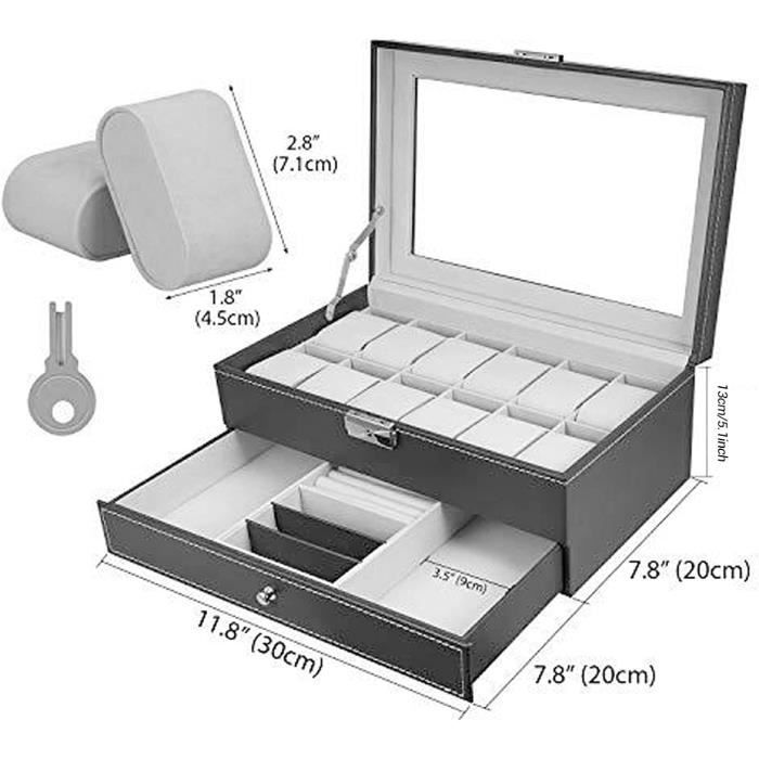 Boîte De Rangement élégante Pour Montres Homme Avec Coussin Noir - Présentoir Et Protection Anti-rayures - 6