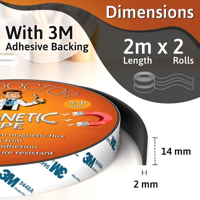 DIY Docteur - Bande Magnetique Adhesive A+B - Bande Aimantée - 2m