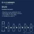 SodaStream DUO Machine à Eau Pétillante-Pack 2 Carafes Verre 1L+2 Bte 1L Compatible Lave-Vaisselle+1 Recharge Gaz 60L Clipser-Blanc-2