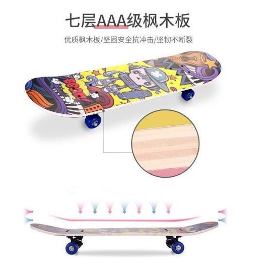 Skateboard pour Débutants Enfants Adultes 80x20cm, Tigre