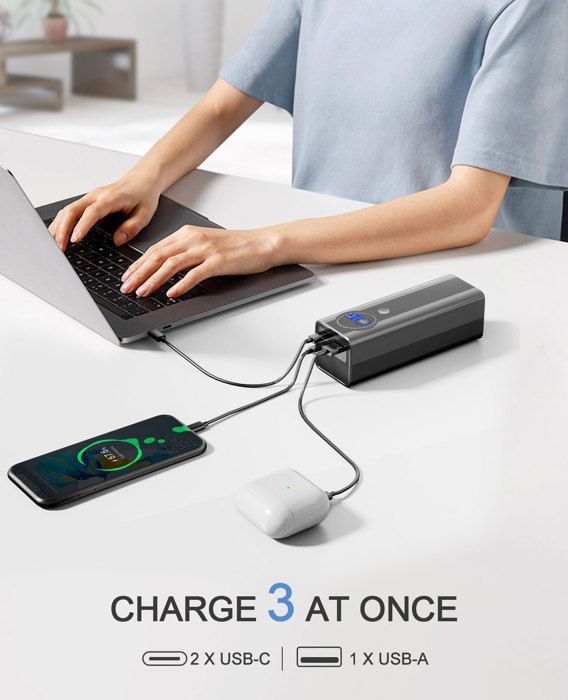 Power Bank Solaire Riapow 27000mAh - Batterie Externe Avec Recharge Solaire Et 3 Câbles - Chargeur D'urgence