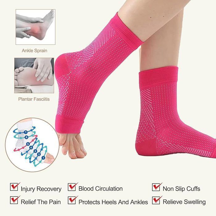 Lot 6 Chaussettes De Contention Noir Homme L/XL Coton Respirant