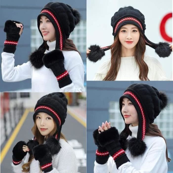 2021Nouveau chapeau d'hiver en tricot pour femmes filles casquettes douce  protection des oreilles bonnet en laine cagoule cagoule pompom Bonnet chaud  skullies bonnets chapeau