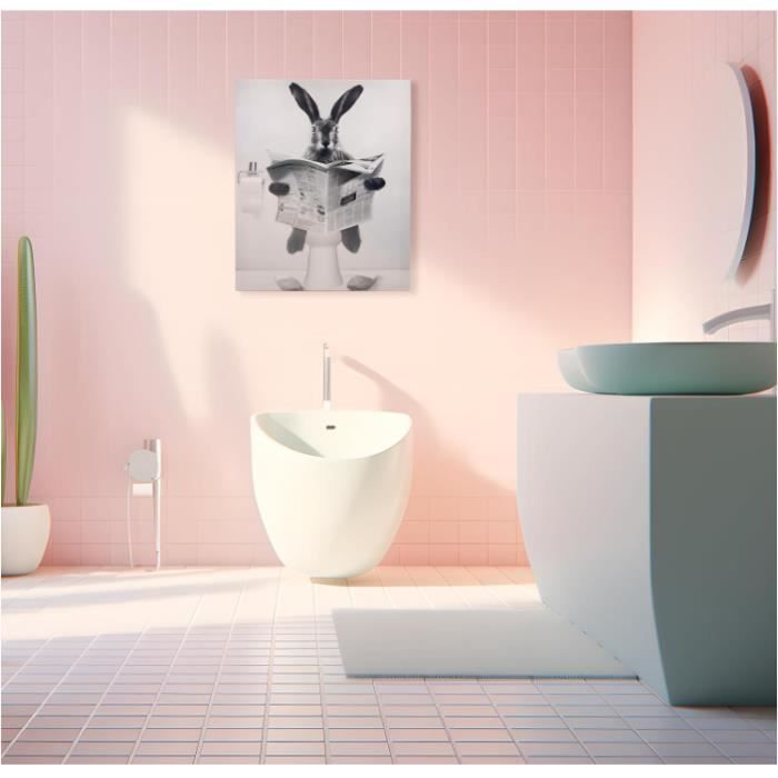 Lapin Poster Humoristique Pour Wc,Toile Noir Et Blanc Art Mural,Bunny  Toilette Affiche Drôle,Rabbit Toile Murale Moderne Ave[u1233] - Cdiscount  Maison