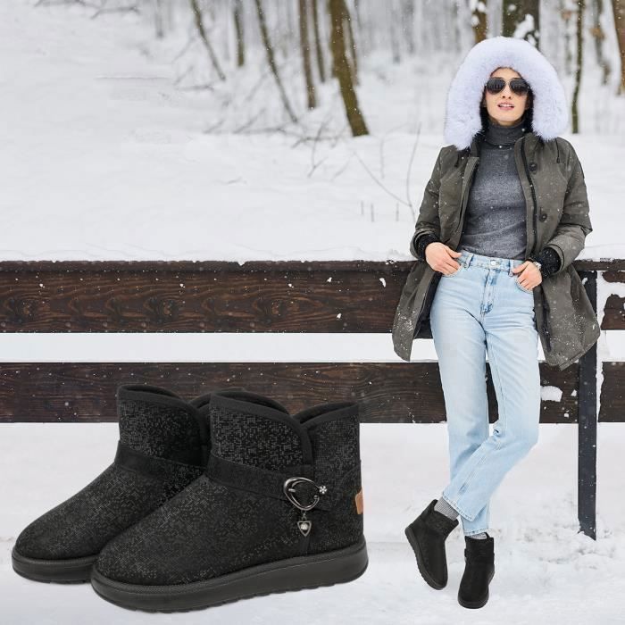 Bottines Femme à Lacets Avec Doublure Peluche - Style Classique, Semelle Antidérapante, Confortable