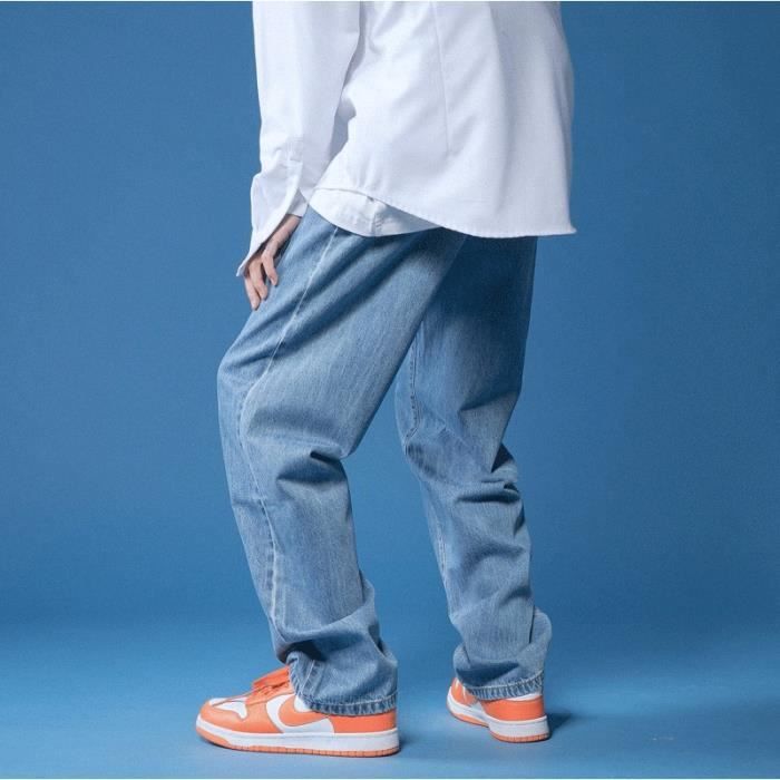 Jean droit jeune homme pantalon ample Streetwear jean large décontracté  femme pantalon Hip Hop Bagy Bleu Bleu - Cdiscount Prêt-à-Porter