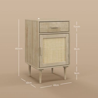 Table De Chevet Vintage HOMCOM Avec Cannage - Tiroir Et Niche - 45x39x56,5 Cm