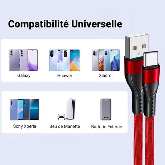 Câble Micro USB 3 Mètres Noir Pour LG G3 - Marque Novago, Neuf, Charge Et Données